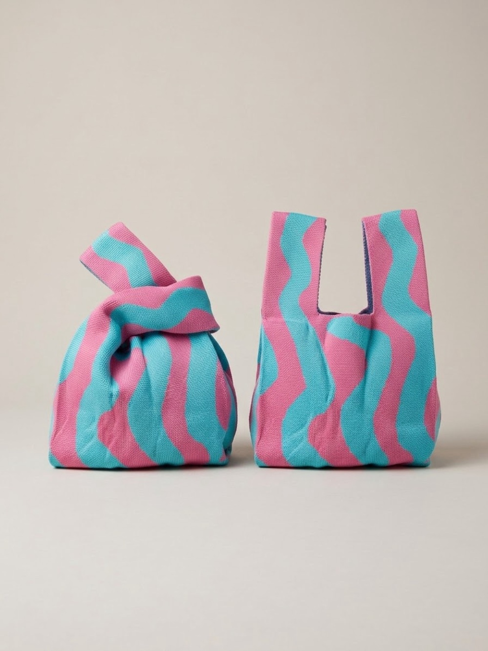 Pink & Turquoise Wave-Print Women’s mini Tote Bag